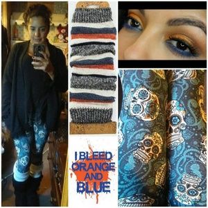 One Size Adult Orange & Blue Sugar Skulls Leggings